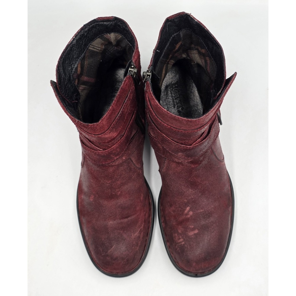 Born McMillan Womens 8M Red Distressed Leather Moto Ankle Boots Buckle - Picture 8 of 12